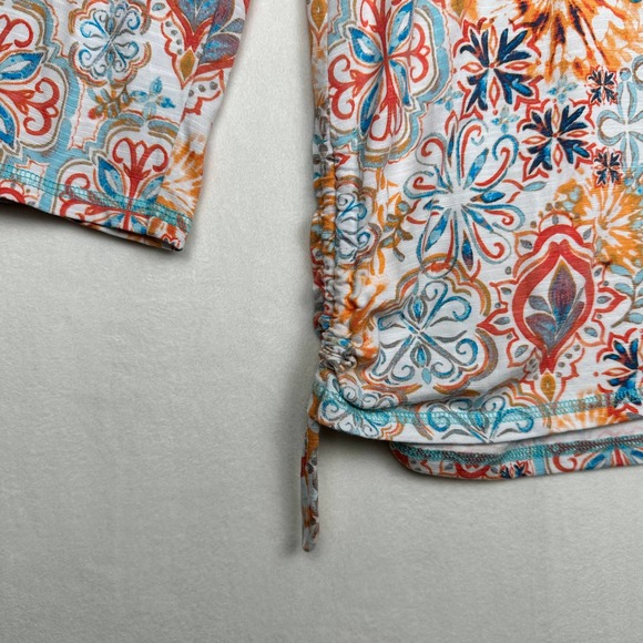 T by Talbots Women's Size M Split Neck 3/4 Sleeve Ruched Blouse Top - Picture 4 of 9